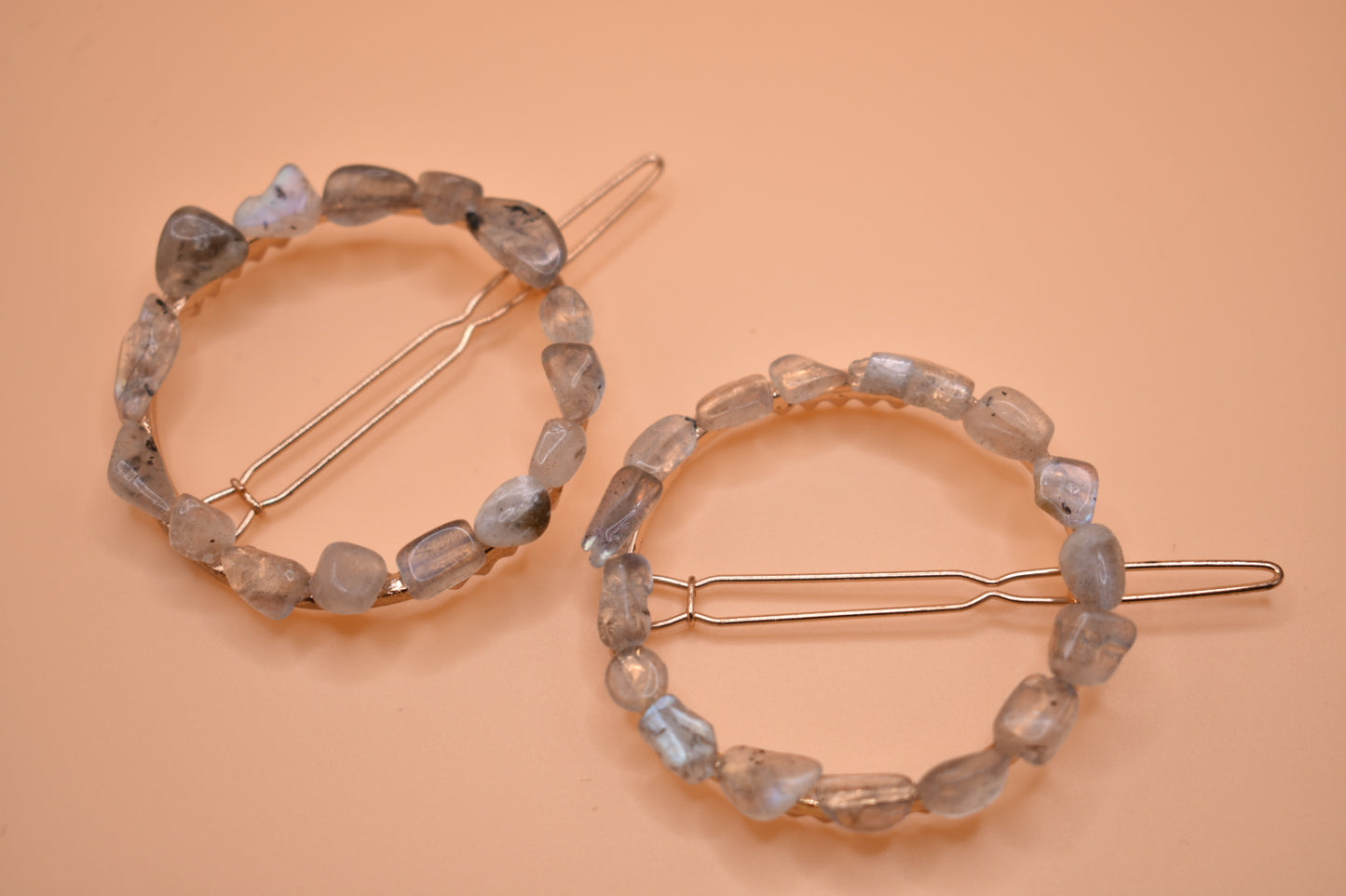 Golden Round Labradorite Hair Pins