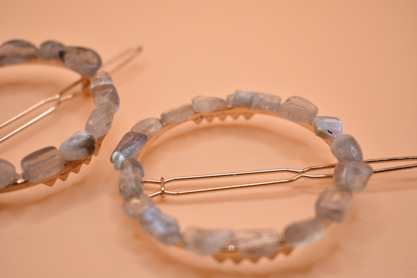 Golden Round Labradorite Hair Pins