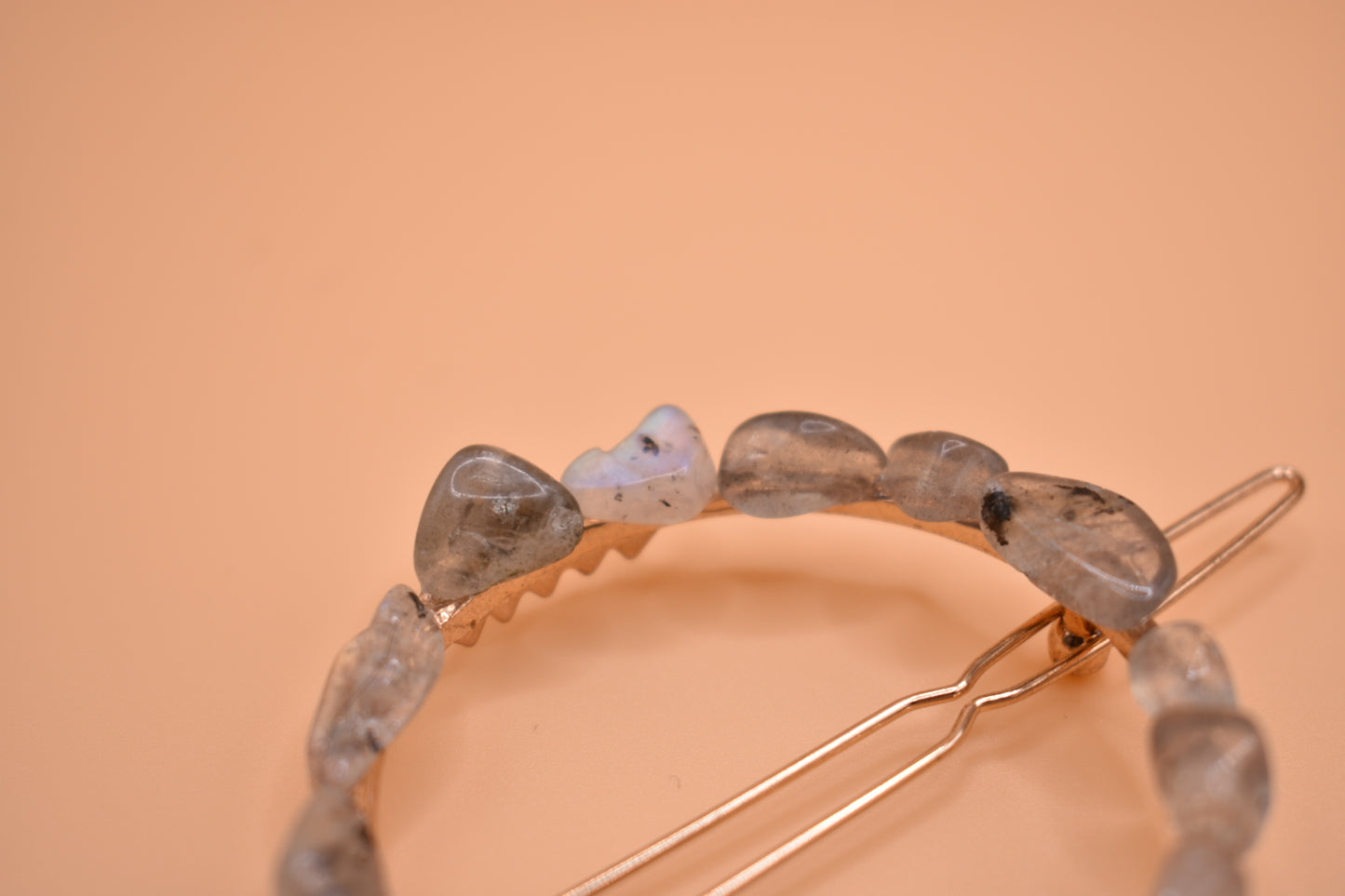 Golden Round Labradorite Hair Pins