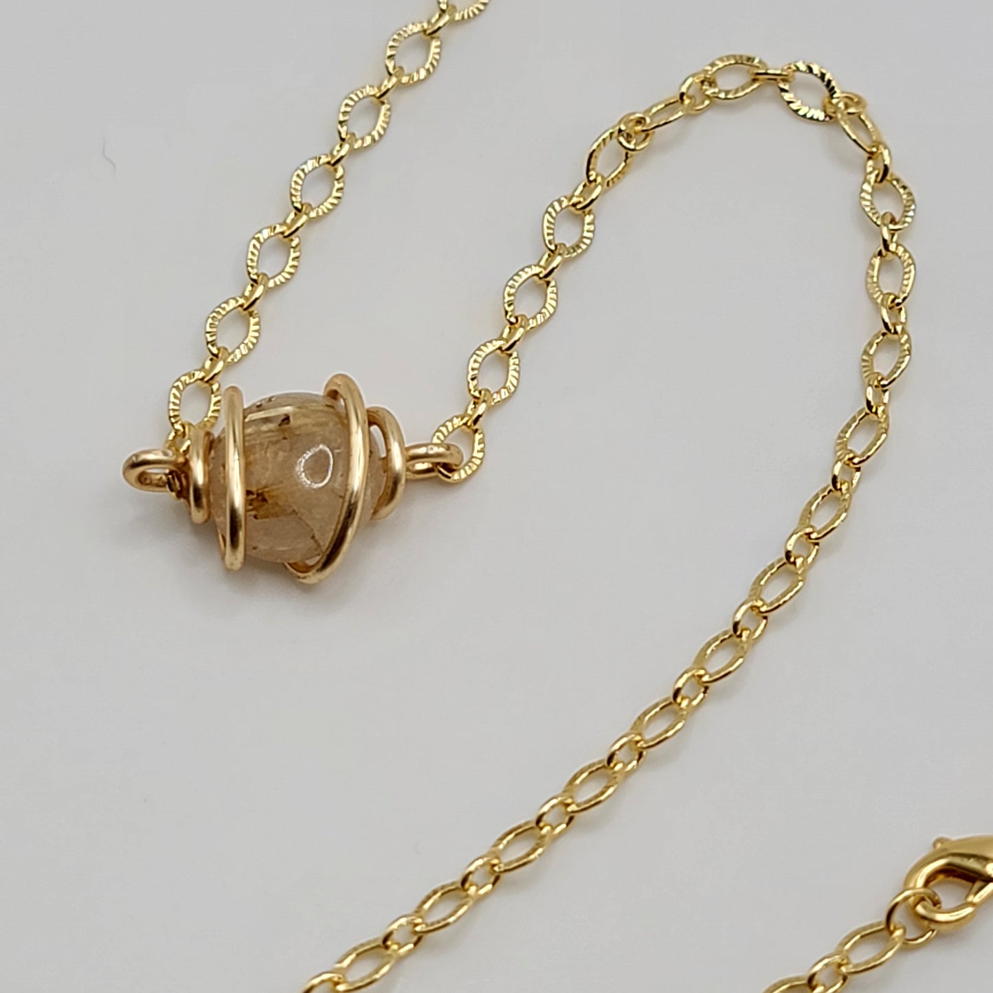 Golden Detailed Rutilated Quartz Necklace - Gold Chain