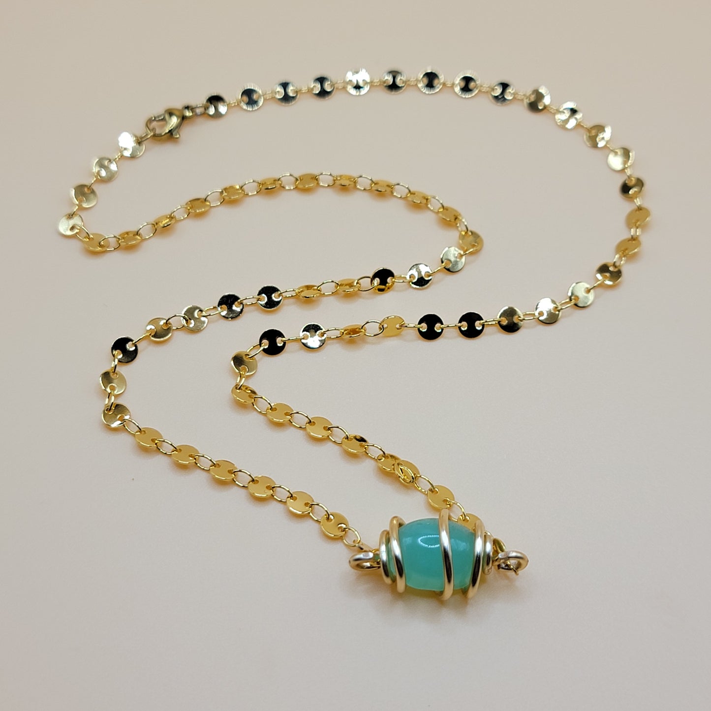 Chrysoprase On Gold Chain - BLOOMING AGAIN AND AGAIN