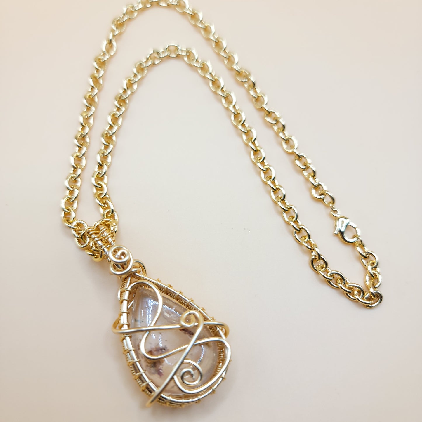 Gold Detailed Wire Wrapped Lodolite Pendant