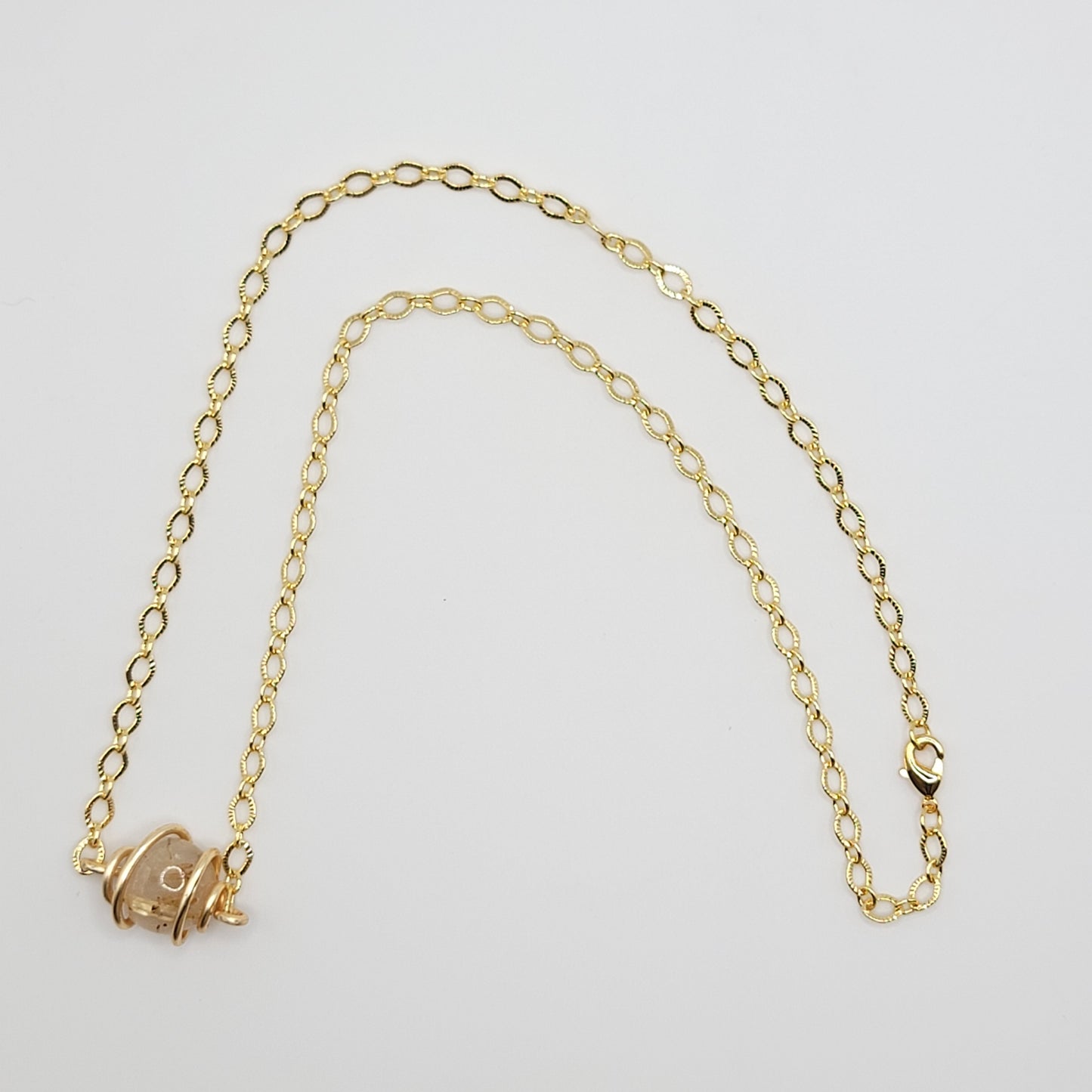 Golden Detailed Rutilated Quartz Necklace - Gold Chain