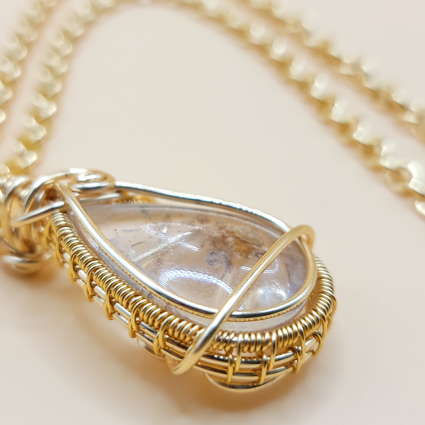 Gold Detailed Wire Wrapped Lodolite Pendant