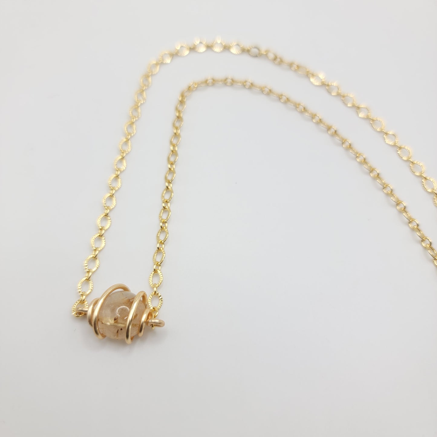Golden Detailed Rutilated Quartz Necklace - Gold Chain