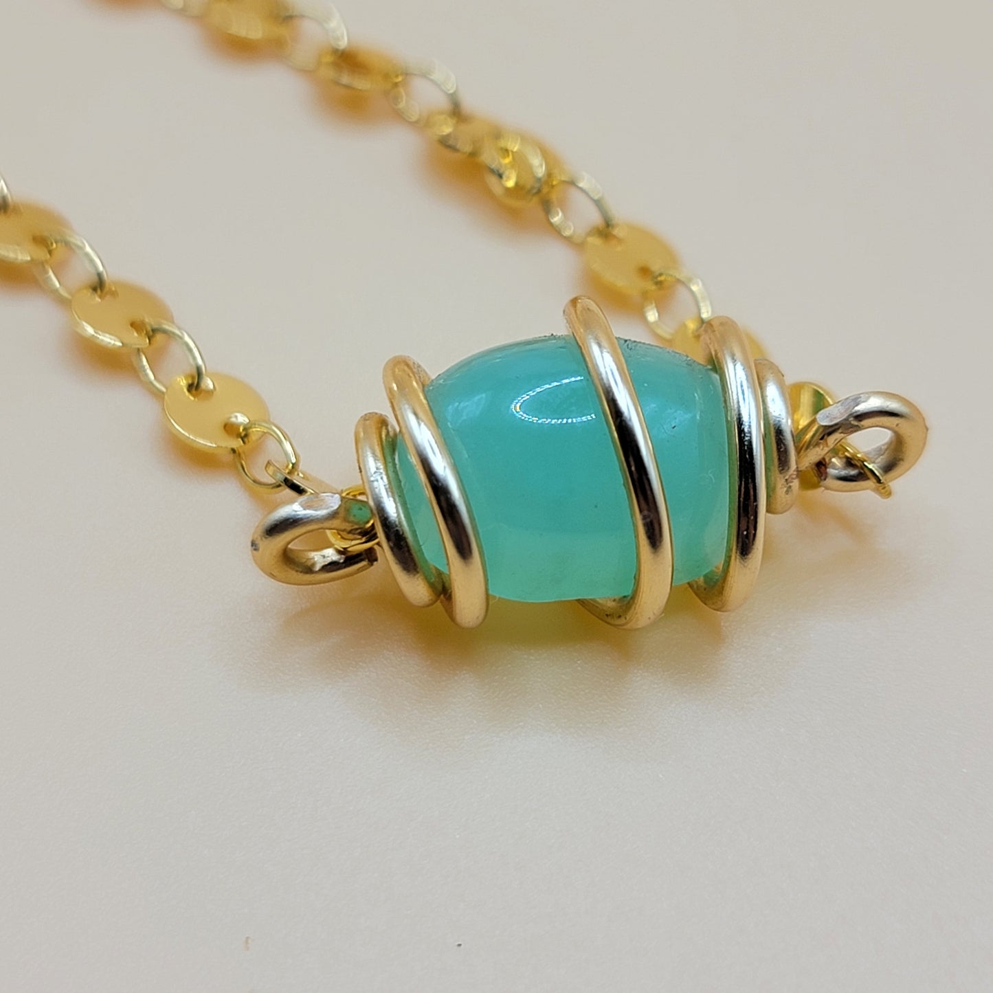 Chrysoprase On Gold Chain - BLOOMING AGAIN AND AGAIN