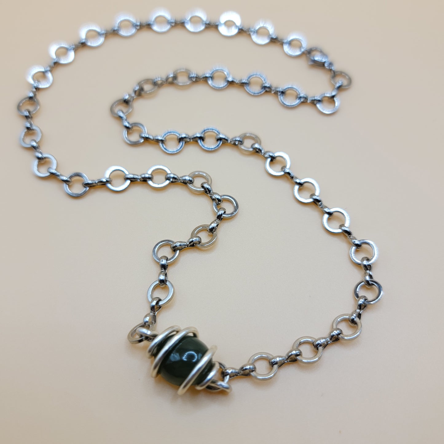 Jade Silver Chain -  I AM LUCKY