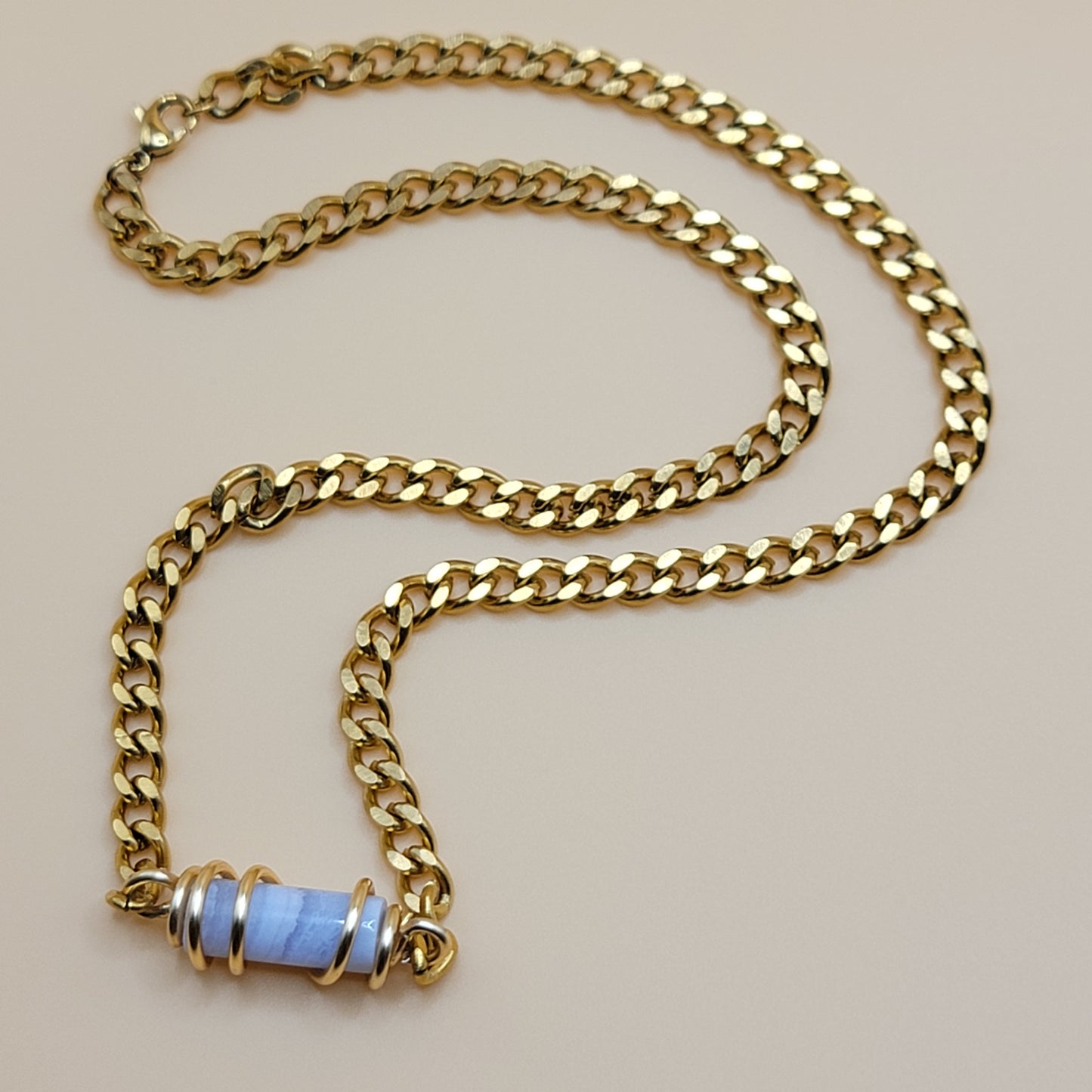 Blue Lace Agate Gold Chain - I'M LEARNING TO BE GENTLE WITH MYSELF