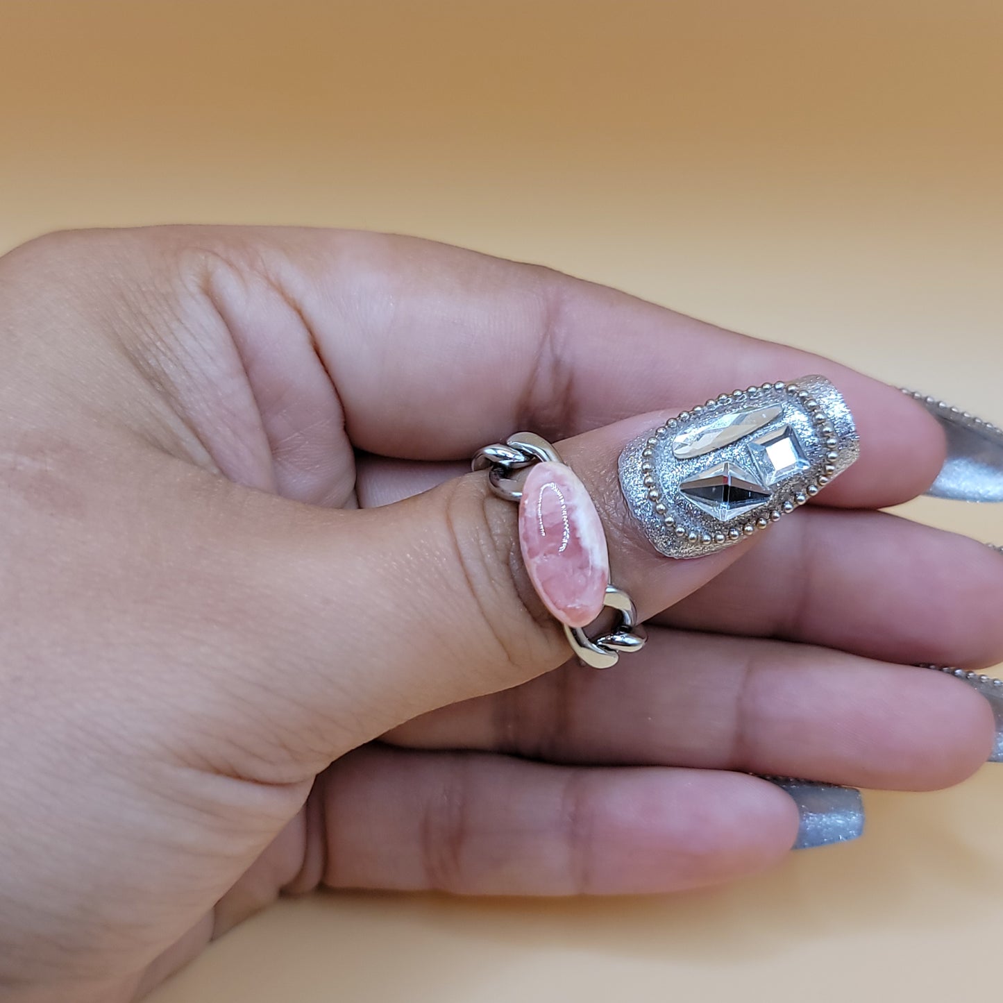 Love Chain Ring -Rhodochrosite