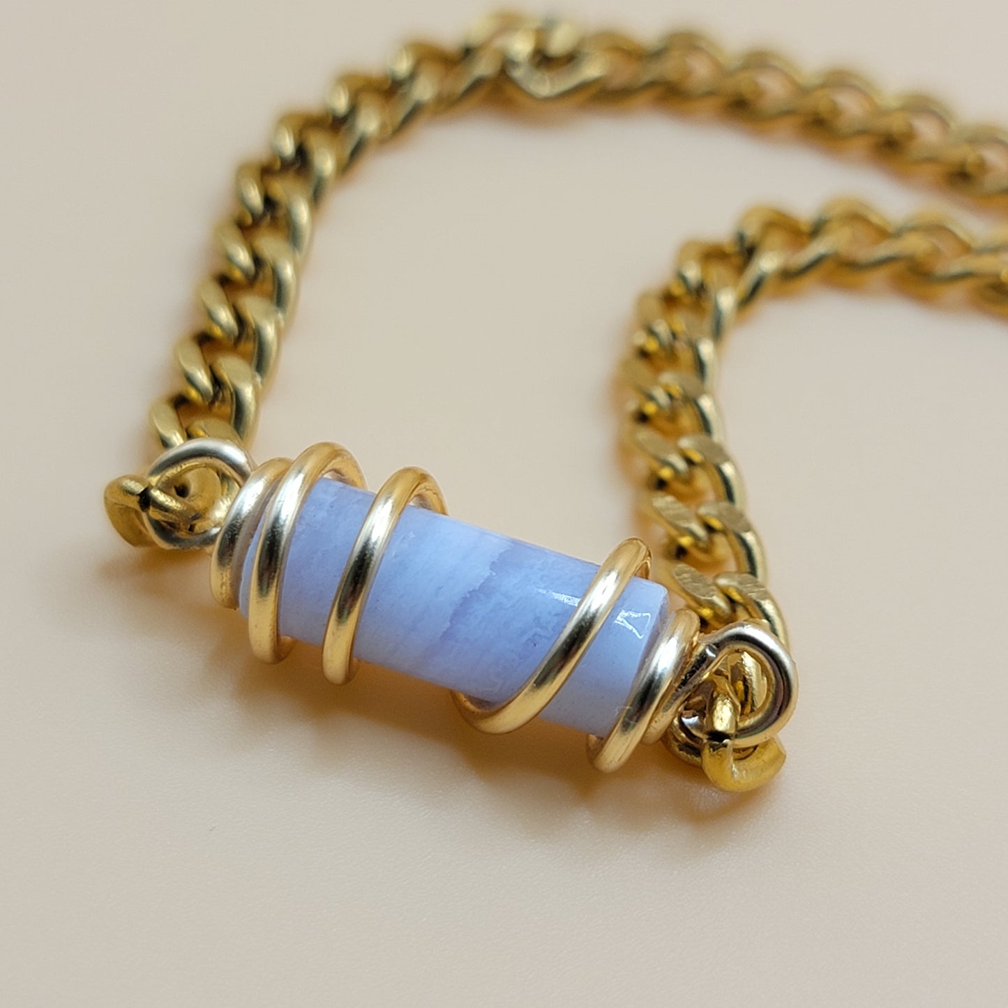 Blue Lace Agate Gold Chain - I'M LEARNING TO BE GENTLE WITH MYSELF