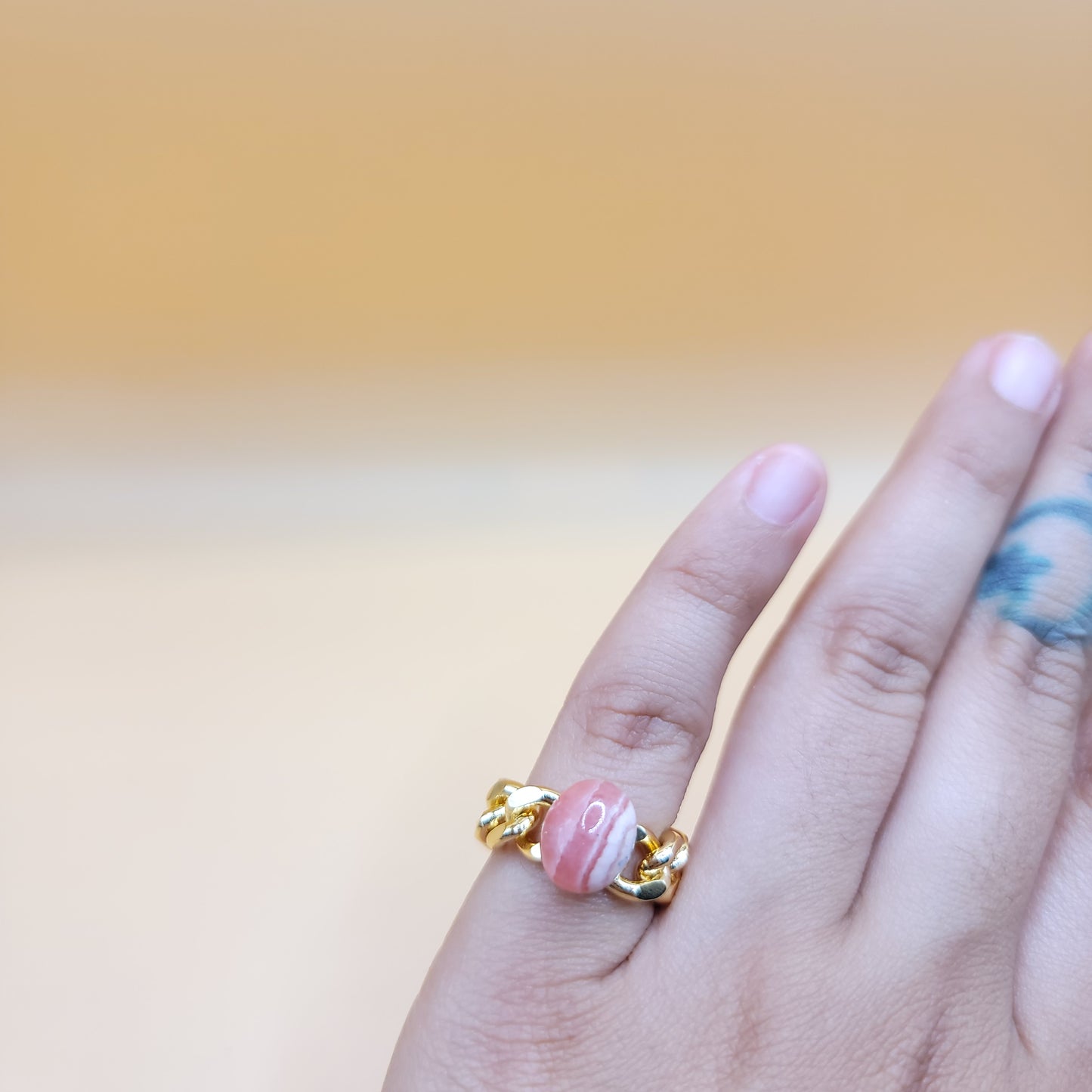 Golden Balance Chain - Rhodonite Ring