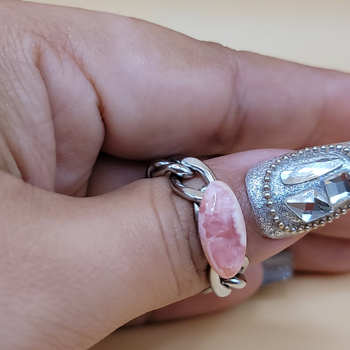 Love Chain Ring -Rhodochrosite