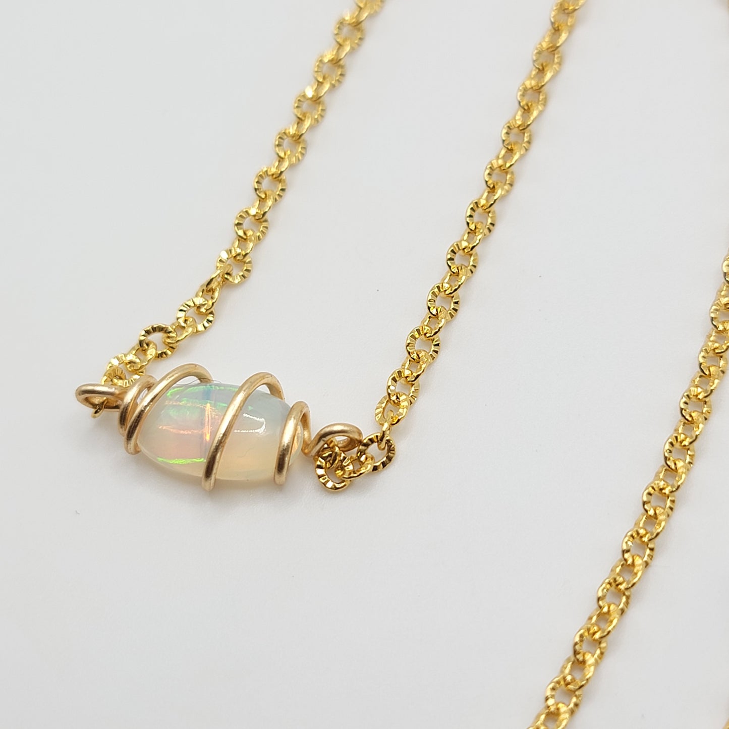 Ethiopian Opal Wrapped In Gold Necklace