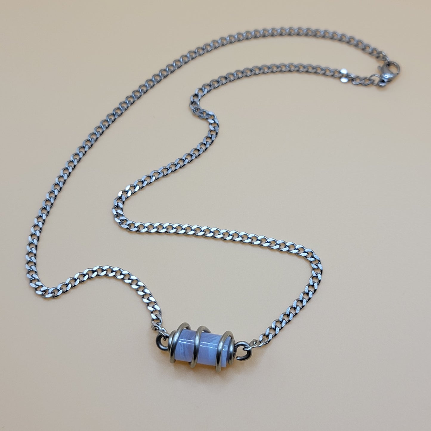 Blue Lace Agate Silver Chain - I'M LEARNING TO BE GENTLE WITH MYSELF