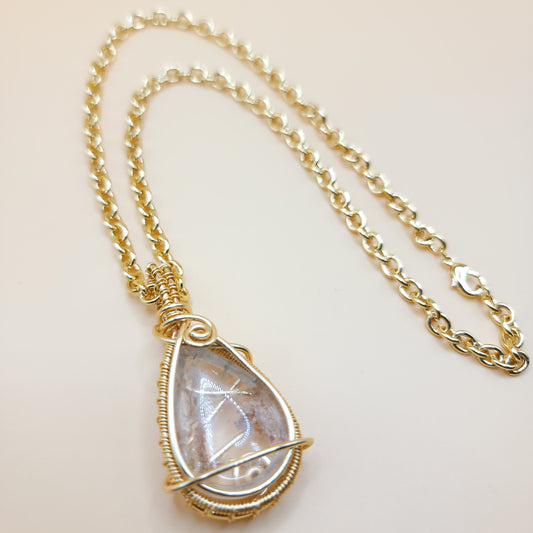 Gold Detailed Wire Wrapped Lodolite Pendant