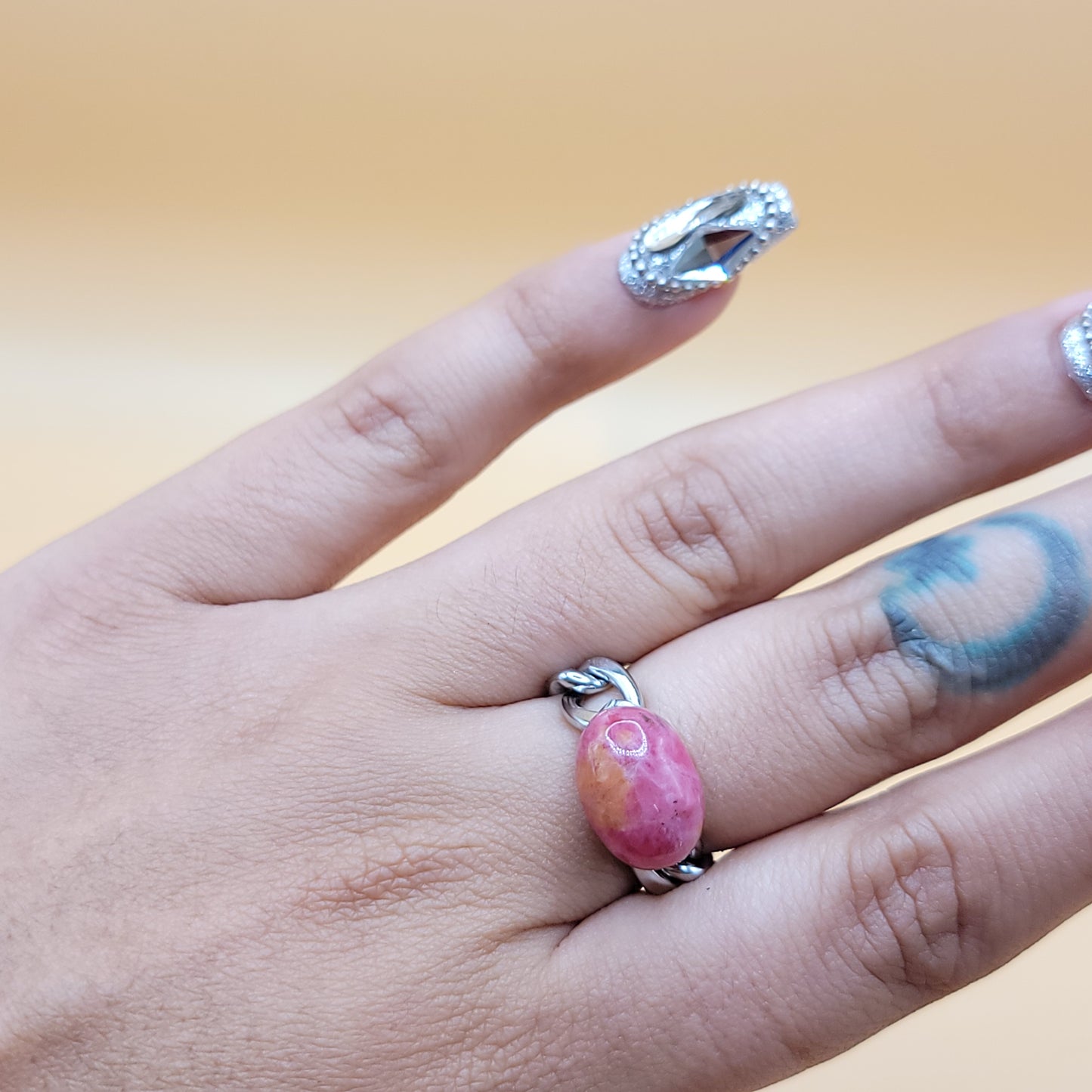 Balance Chain - Rhodonite Ring