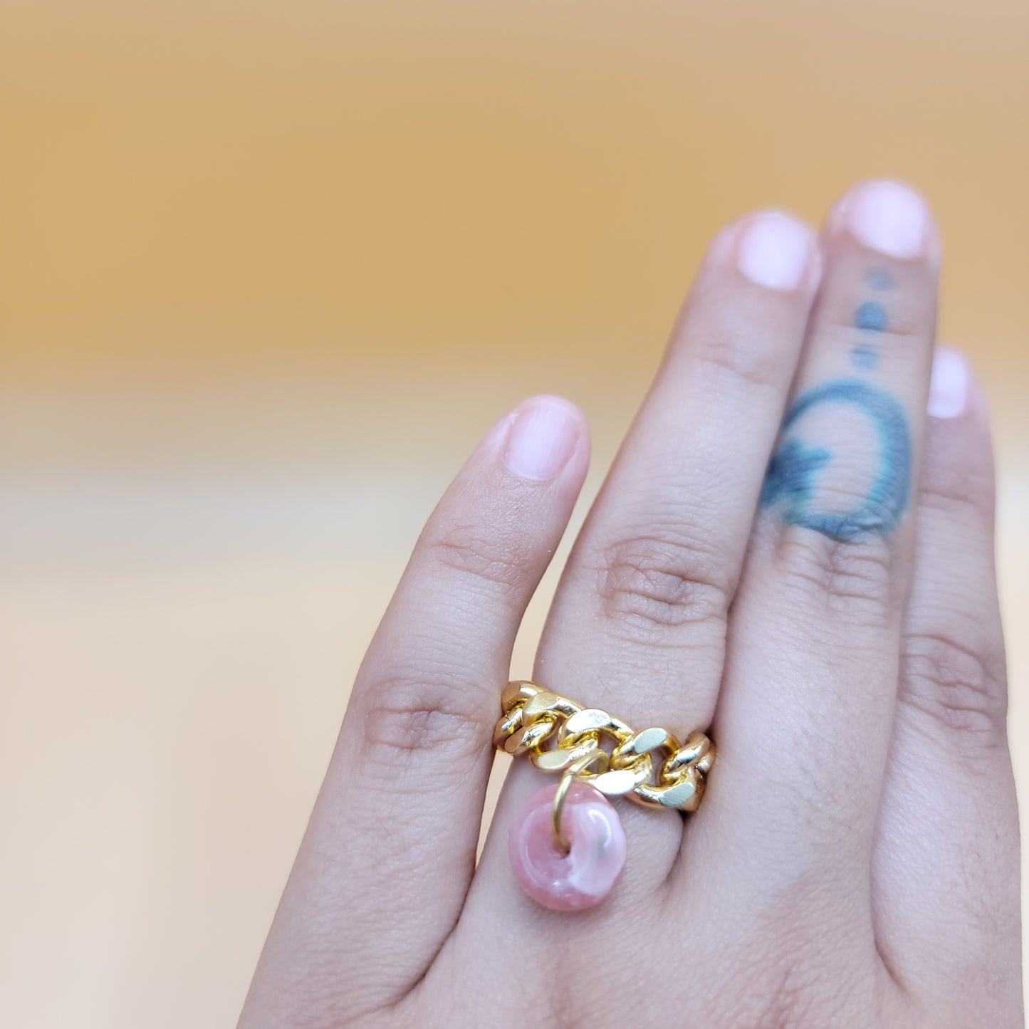 Golden Balance Chain - Rhodonite Wheel Ring