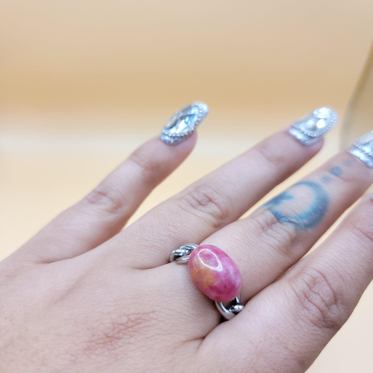 Balance Chain - Rhodonite Ring